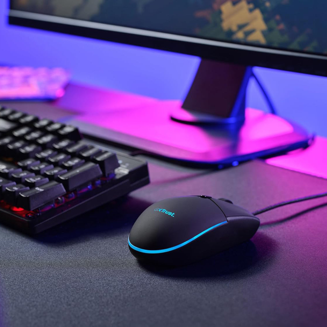 GXTrust Azor Gaming Keyboard and Mouse Set - Keyboard with QWERTY UK Layout, LED illumination, 8 Key Anti-Ghosting, 12 Multimedia Keys, 800–3000 DPI - Black