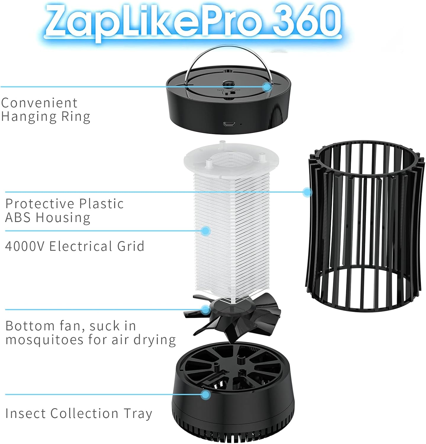 AICase Portable USB Electronic Rechargeable Mosquito Killer Lamp/Bug Zapper for Summer Trip,Outdoor Camping, Patio, Home and Garden, Trap Indoor, Moth Trap/Bug Killer/Mosquito Killer Light(Black)
