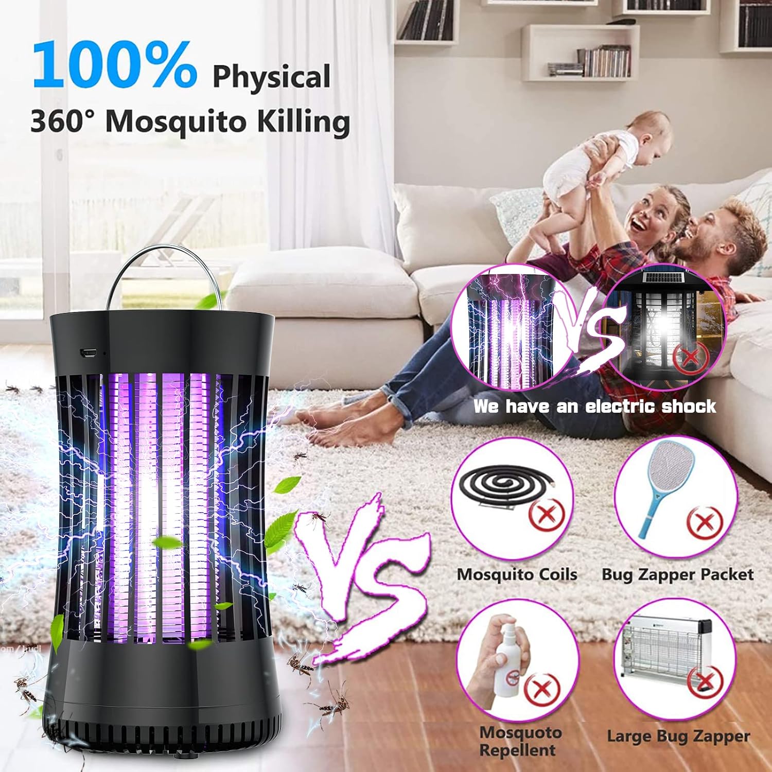 AICase Portable USB Electronic Rechargeable Mosquito Killer Lamp/Bug Zapper for Summer Trip,Outdoor Camping, Patio, Home and Garden, Trap Indoor, Moth Trap/Bug Killer/Mosquito Killer Light(Black)