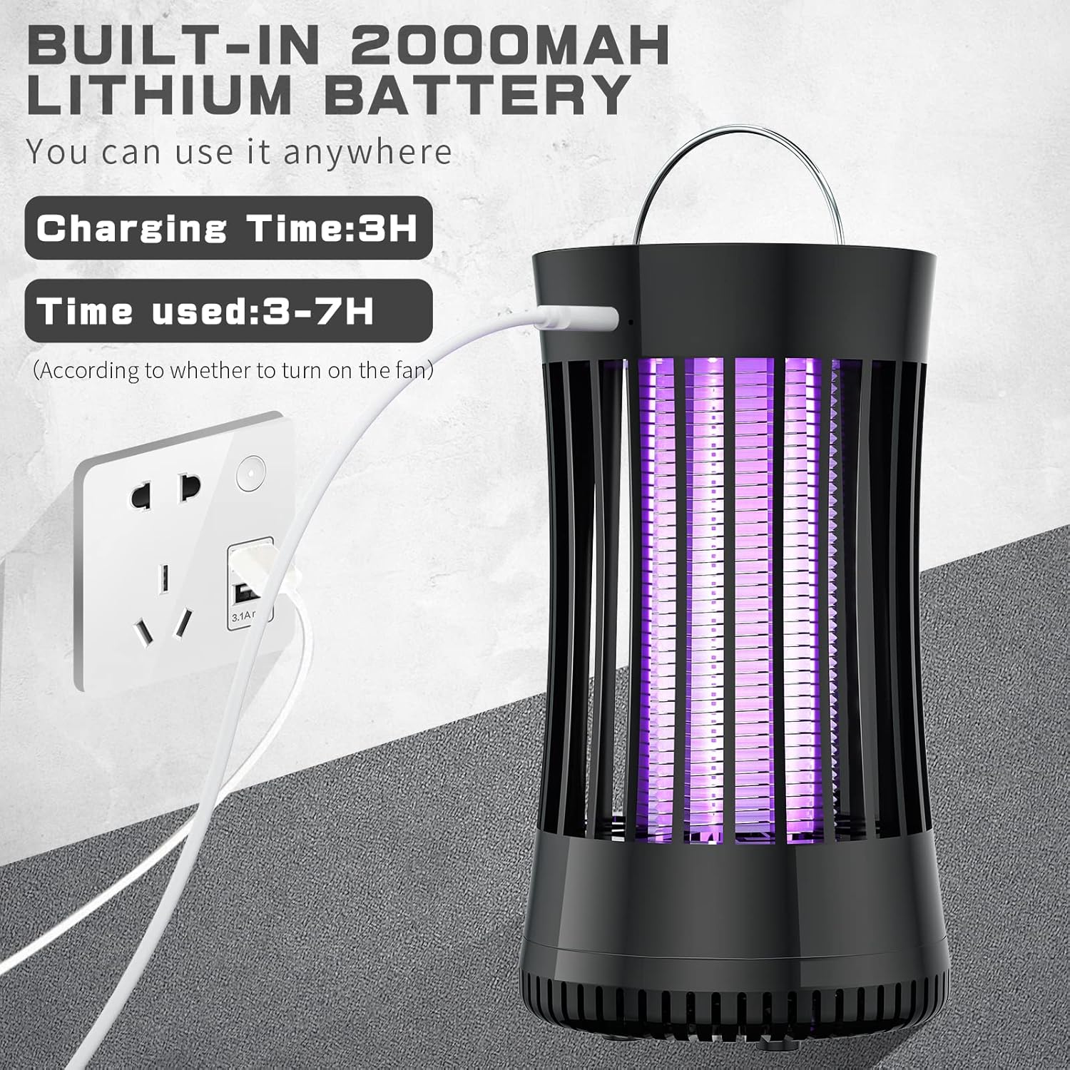 AICase Portable USB Electronic Rechargeable Mosquito Killer Lamp/Bug Zapper for Summer Trip,Outdoor Camping, Patio, Home and Garden, Trap Indoor, Moth Trap/Bug Killer/Mosquito Killer Light(Black)
