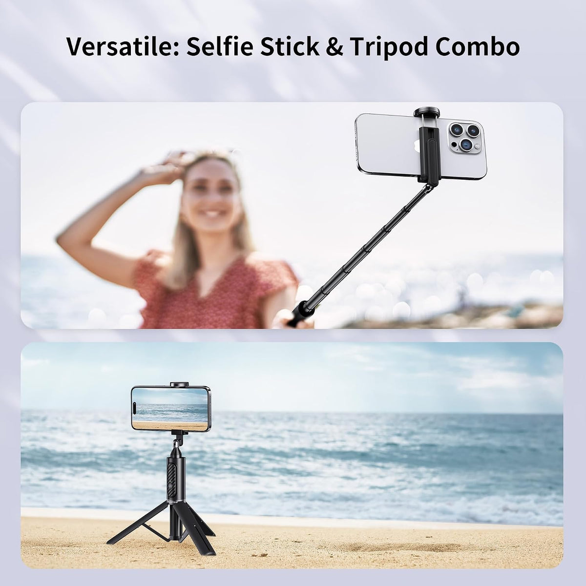 ATUMTEK 33" Selfie Stick Tripod, 3-in-1 Extendable Aluminum Phone Tripod with Detachable Bluetooth Remote, Compatible with Smartphones