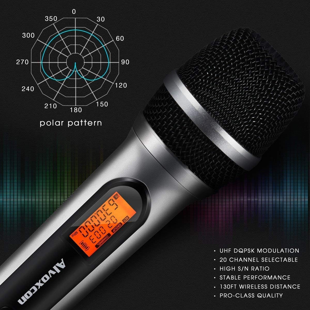 Alvoxcon Wireless Microphone System, UHF Dynamic Handheld mic compatible for Computer, Karaoke,On Stage,Live Events(1/4 inch plug mini receiver)