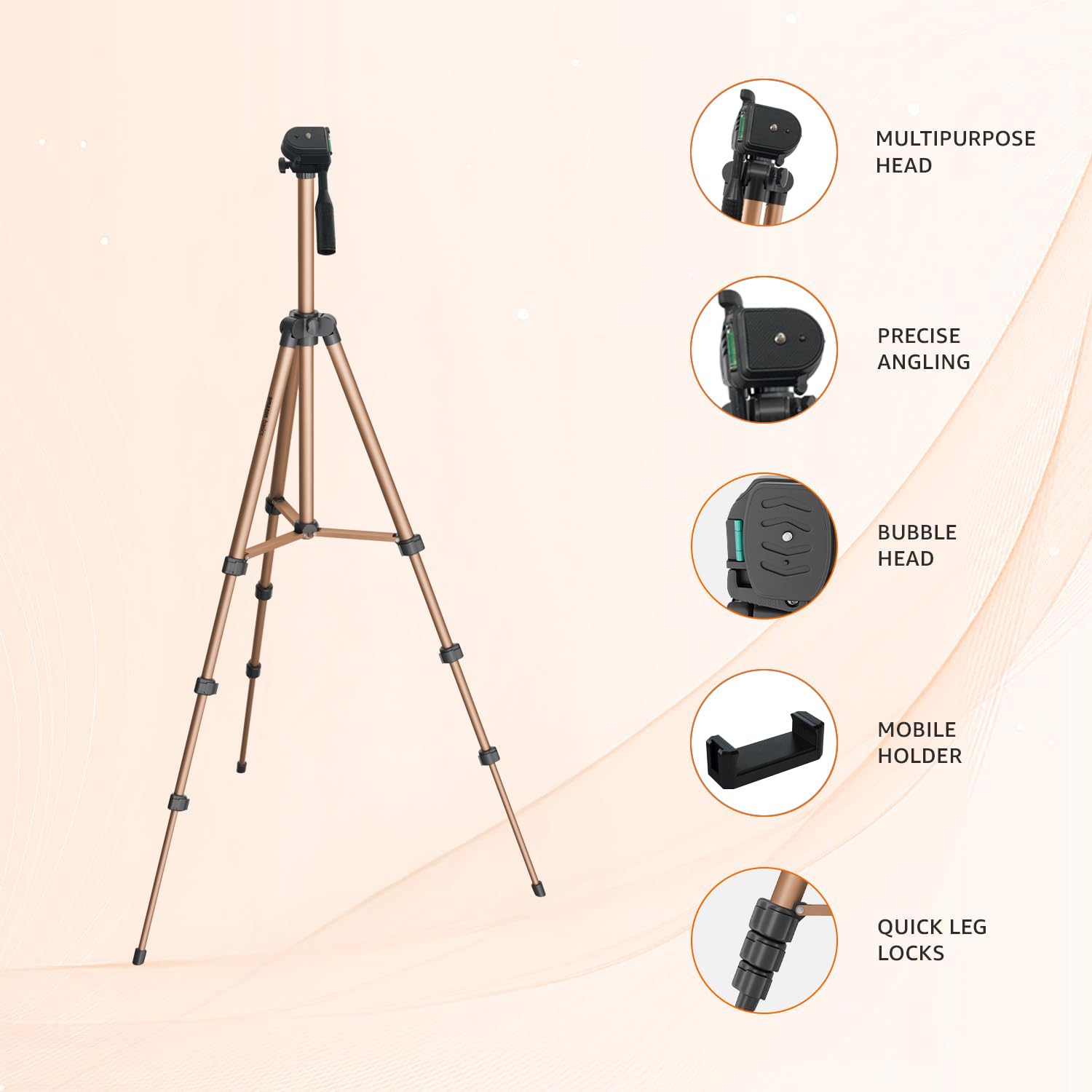 Amazon Basics Lightweight 41-134cm Tripod with Mobile Holder & Carry Bag | for All Camera/Go pro/Smartphones| Brown