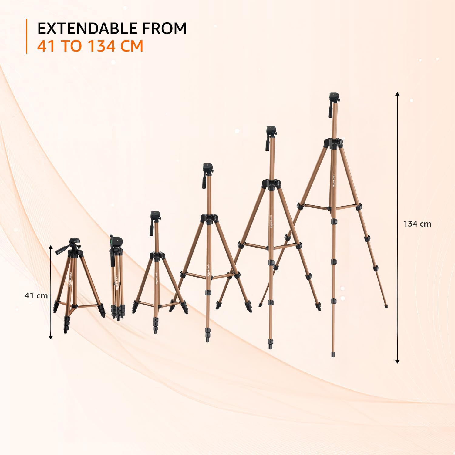 Amazon Basics Lightweight 41-134cm Tripod with Mobile Holder & Carry Bag | for All Camera/Go pro/Smartphones| Brown