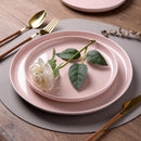 AmorArc Ceramic Plates and Bowls Set of 12 Hand Painted with Wavy Rim, Scratch Resistant, Dishwasher and Microwave Safe, Pink