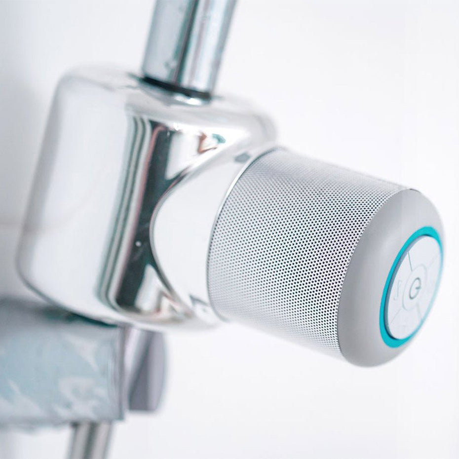 Ampere Shower Power Pro - Hydropower Bluetooth Shower Speaker, Waterproof Detachable Portable, Rechargeable Mini Speaker with LED Lights (Chrome)
