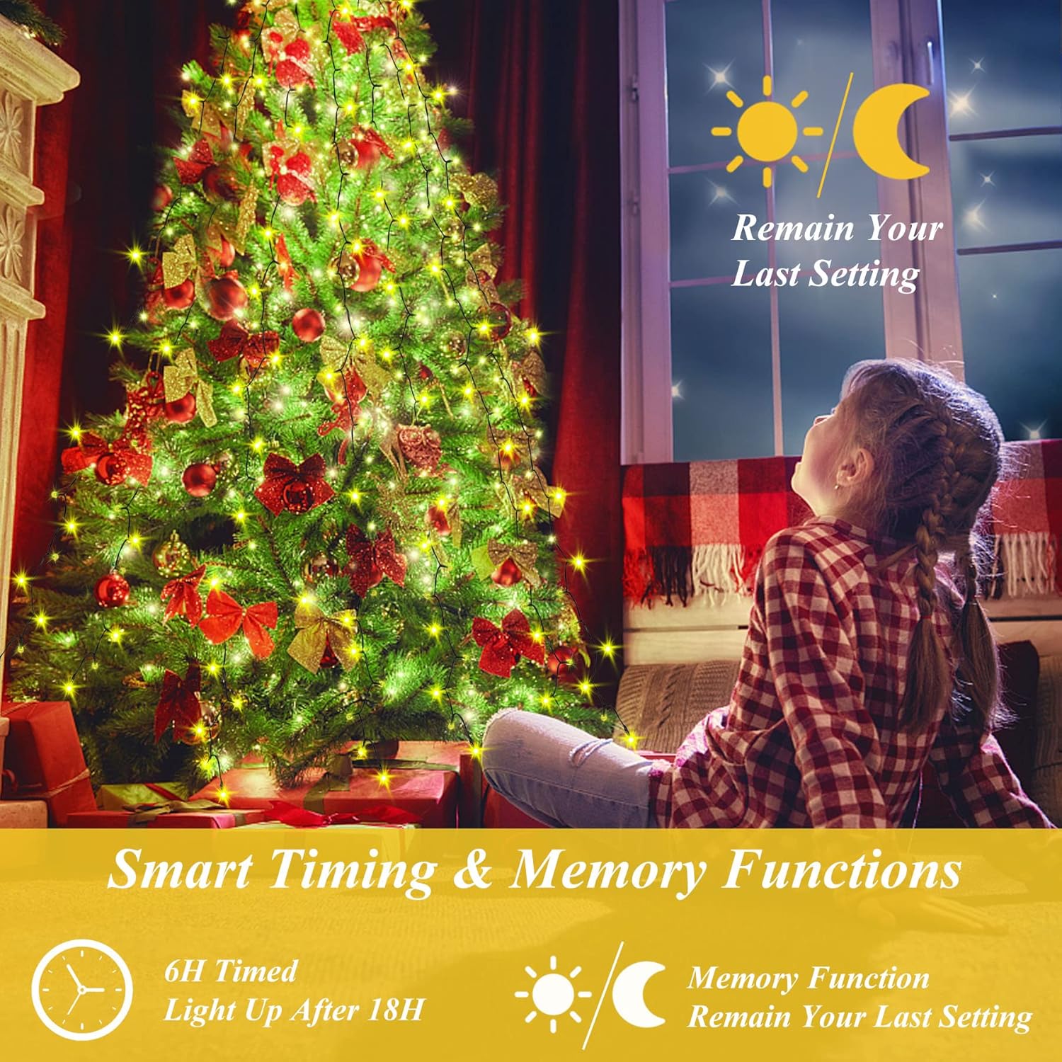 Aneeway 400 LED Christmas Tree Lights, 6.6FT x 16 String, Warm White, Indoor/Outdoor, LED, Remote Control, Memory & Timing Function