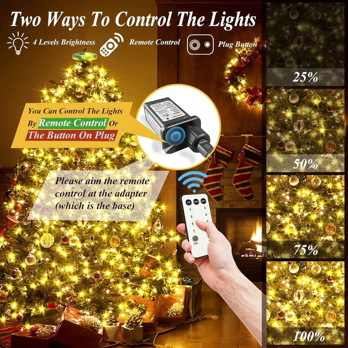 Aneeway 400 LED Christmas Tree Lights, 6.6FT x 16 String, Warm White, Indoor/Outdoor, LED, Remote Control, Memory & Timing Function