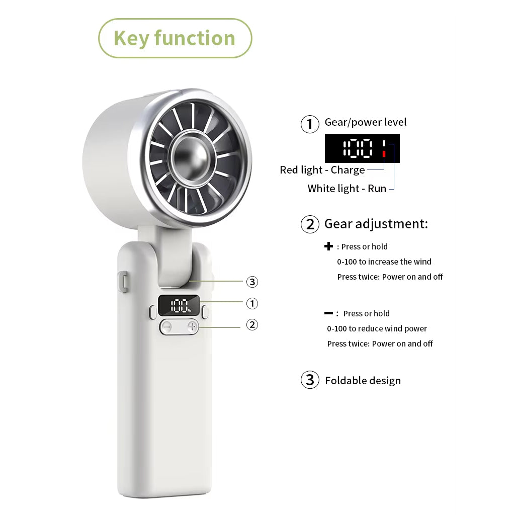 BOLUNDI Mini Air Conditioner Fan Rechargeable Portable Foldable Cooling Fan, USB High Speed Handheld Fan, 100 Speed Display, Portable AC Cooler Fan for Room Office Travel Outdoor LK-99