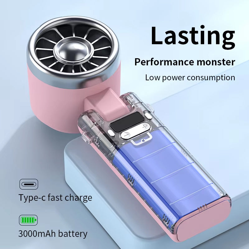 BOLUNDI Mini Air Conditioner Fan Rechargeable Portable Foldable Cooling Fan, USB High Speed Handheld Fan, 100 Speed Display, Portable AC Cooler Fan for Room Office Travel Outdoor LK-99