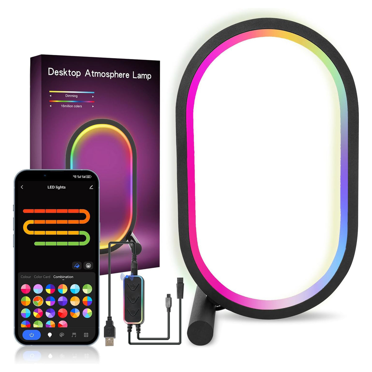 Benedi RGB Bedroom Light, RGB 16 Million Colors, Ambient Light, Follow the Music, Rhythm Changing, Colorful Lights, Atmosphere Lighting, Computer Gaming Accessories.