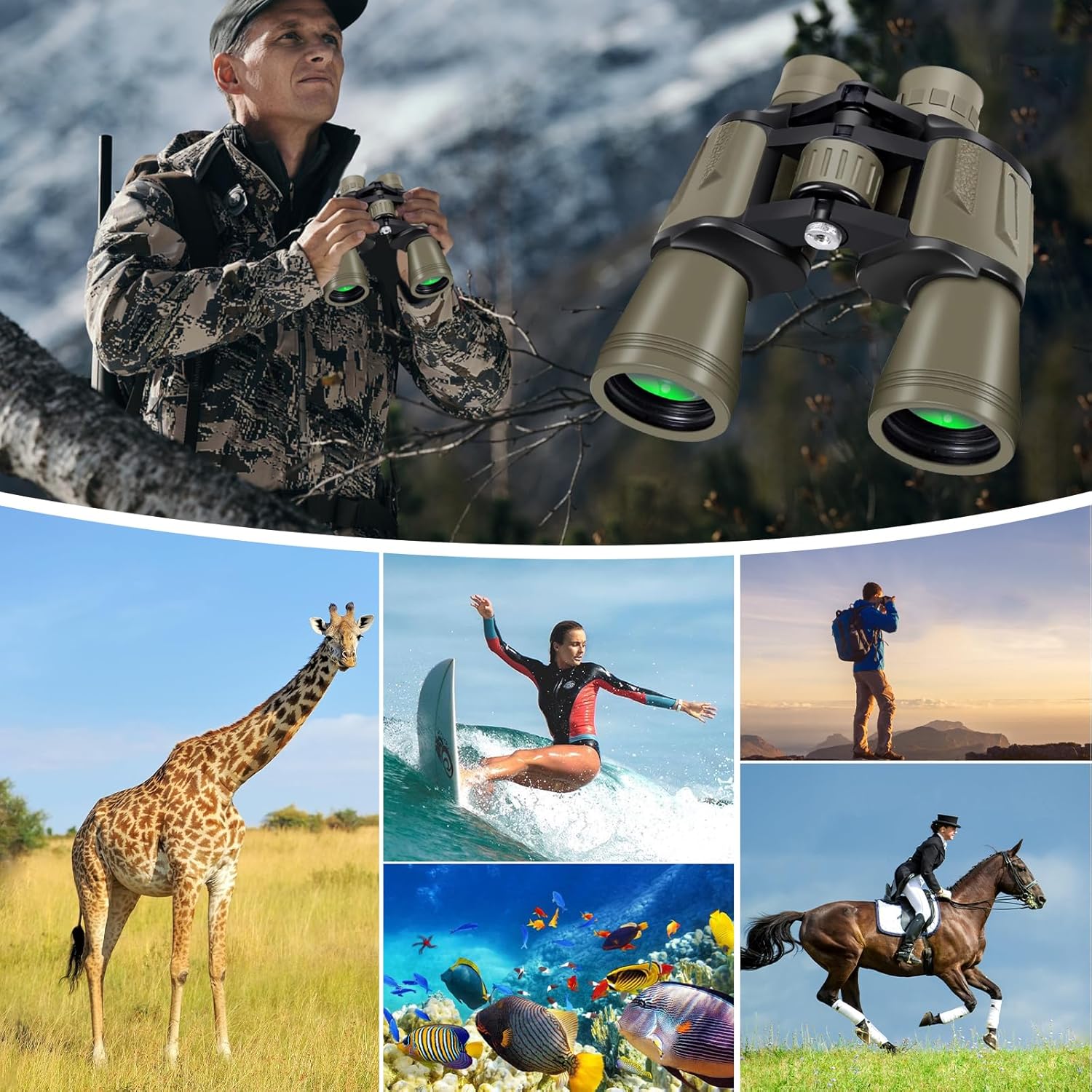 Lupxiu Binoculars for Adults 20 x 50 with Smartphone Adapte HD Binoculars with FMC Lens Powerful Large Eyepiece Binoculars Compact with Night Vision & Waterproof for Bird Watching, Sightseeing