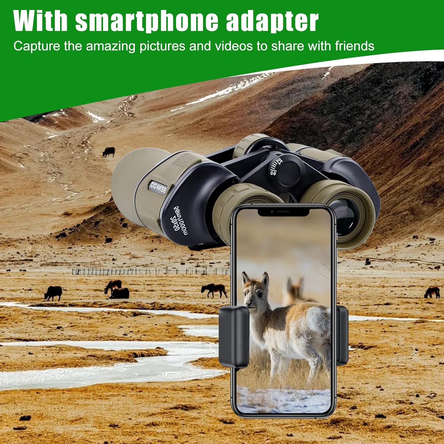 Lupxiu Binoculars for Adults 20 x 50 with Smartphone Adapte HD Binoculars with FMC Lens Powerful Large Eyepiece Binoculars Compact with Night Vision & Waterproof for Bird Watching, Sightseeing