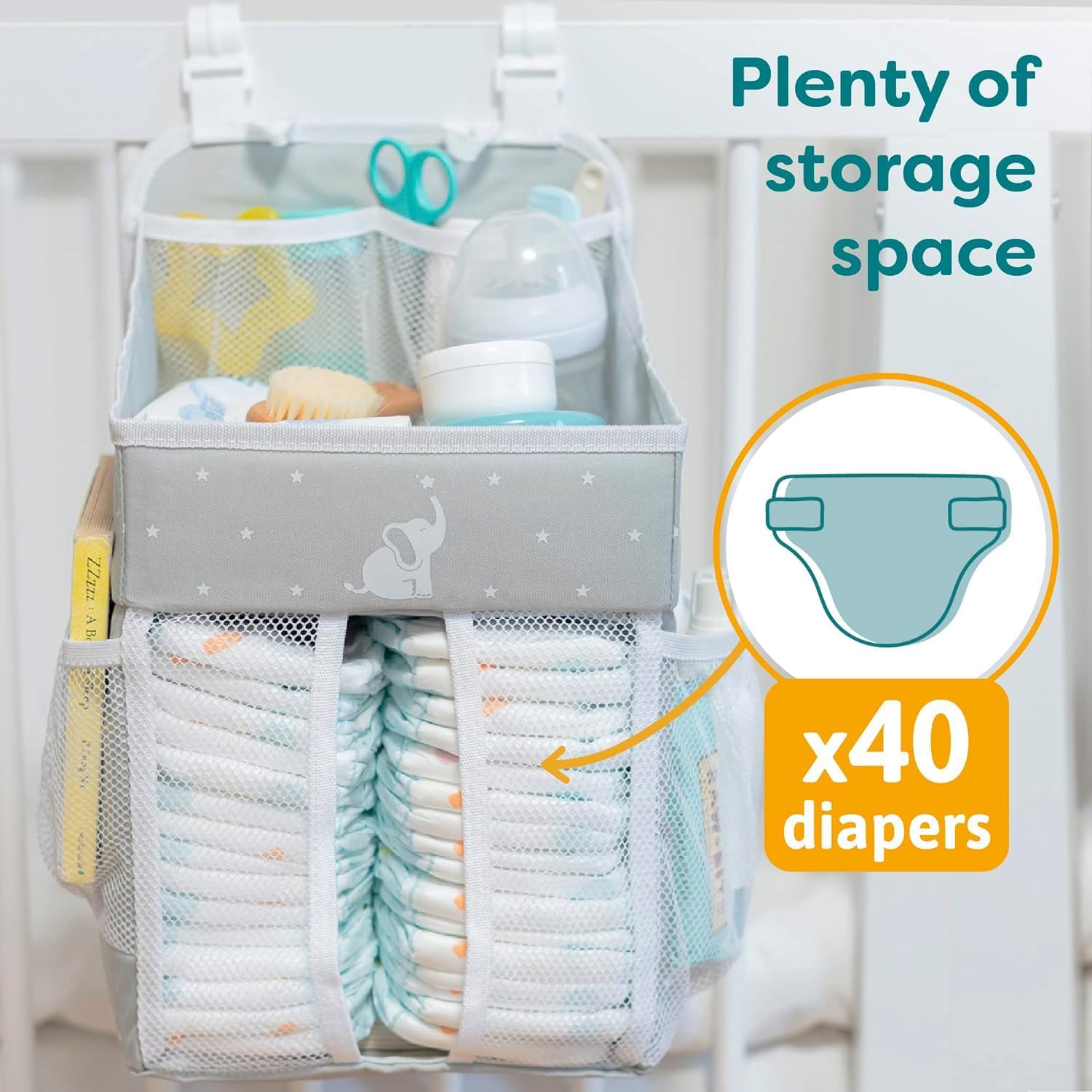 Cradle Star Hanging Changing Table Organizer - Baby Nursery Organizer with Multiple Compartments - Hanging Storage Door - 43 x 23 x 23 cm - Grey