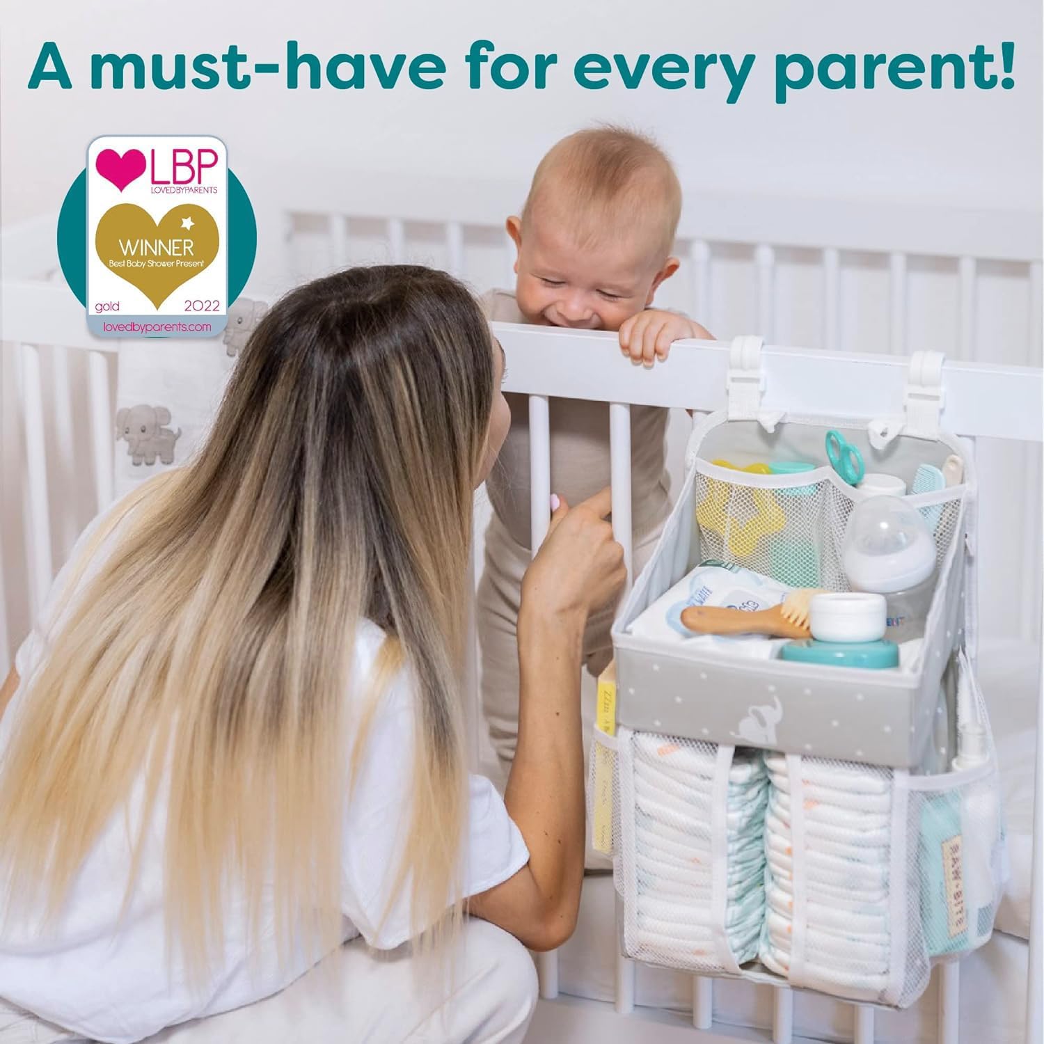 Cradle Star Hanging Changing Table Organizer - Baby Nursery Organizer with Multiple Compartments - Hanging Storage Door - 43 x 23 x 23 cm - Grey