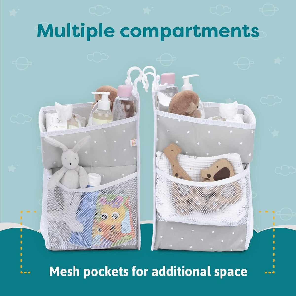 Cradle Star Hanging Changing Table Organizer - Baby Nursery Organizer with Multiple Compartments - Hanging Storage Door - 43 x 23 x 23 cm - Grey