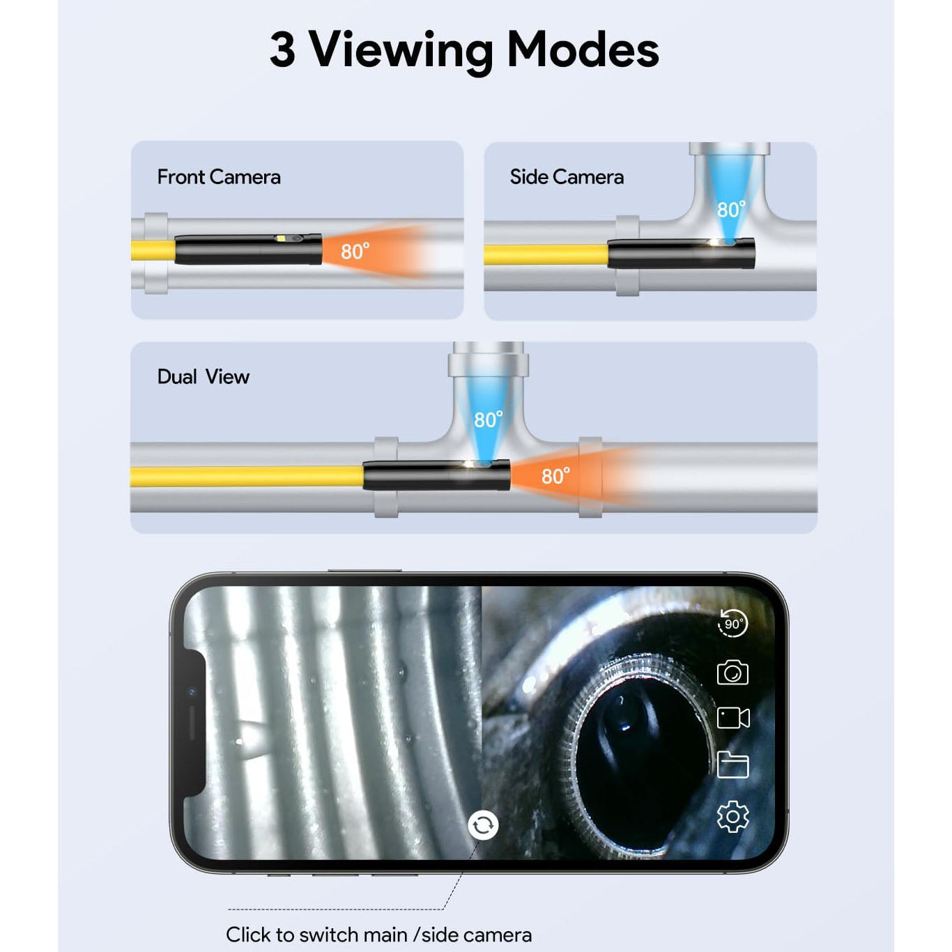 DEPSTECH Dual Lens Wireless Endoscope, 1080P Scope Camera with 7 LED Lights, 0.31In Lens Video HD Inspection Camera, Zoom Waterproof Borescope Semi-Rigid Cable for Android & iOS Phone or Tablet-16.5FT