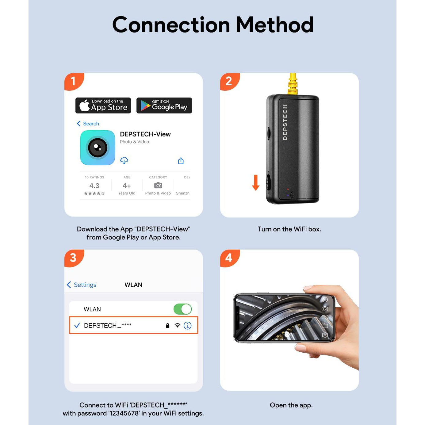 DEPSTECH Dual Lens Wireless Endoscope, 1080P Scope Camera with 7 LED Lights, 0.31In Lens Video HD Inspection Camera, Zoom Waterproof Borescope Semi-Rigid Cable for Android & iOS Phone or Tablet-16.5FT