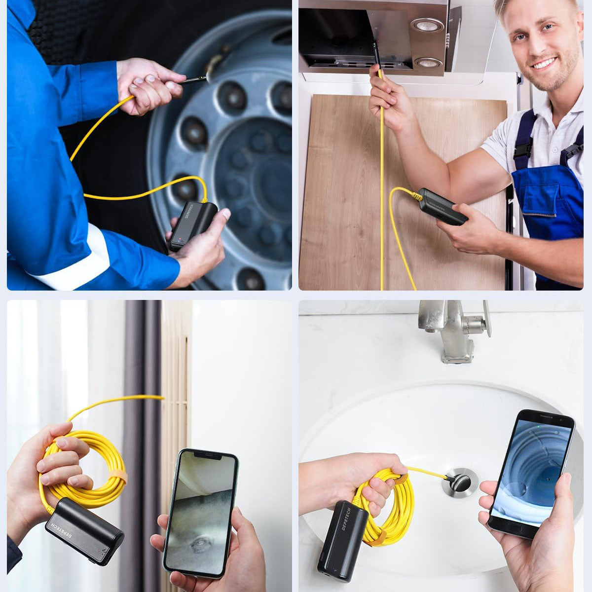 DEPSTECH Dual Lens Wireless Endoscope, 1080P Scope Camera with 7 LED Lights, 0.31In Lens Video HD Inspection Camera, Zoom Waterproof Borescope Semi-Rigid Cable for Android & iOS Phone or Tablet-16.5FT