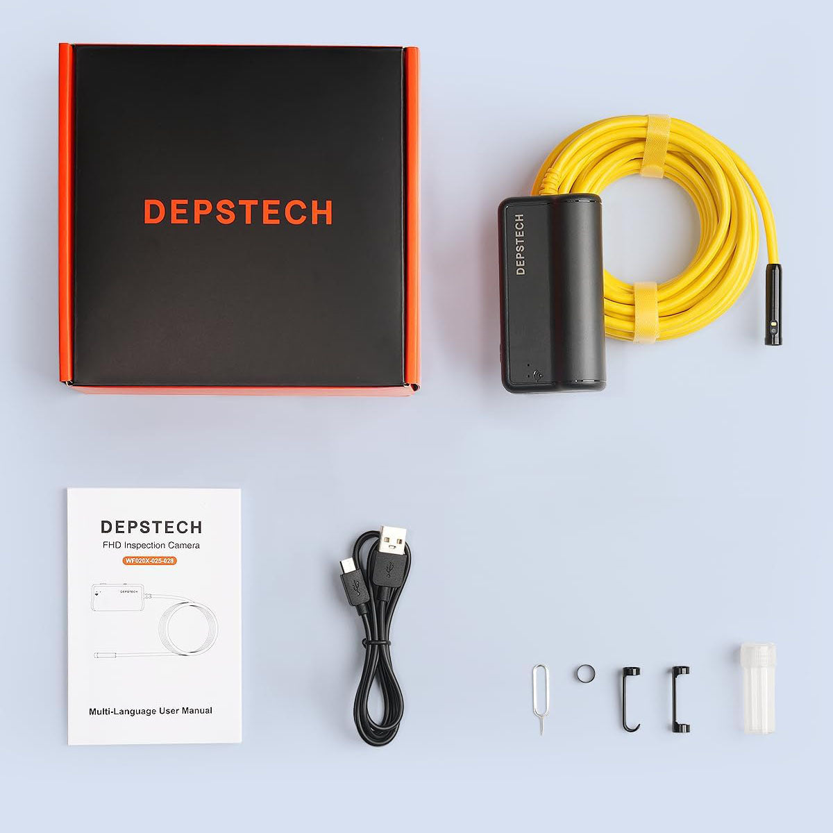 DEPSTECH Dual Lens Wireless Endoscope, 1080P Scope Camera with 7 LED Lights, 0.31In Lens Video HD Inspection Camera, Zoom Waterproof Borescope Semi-Rigid Cable for Android & iOS Phone or Tablet-16.5FT