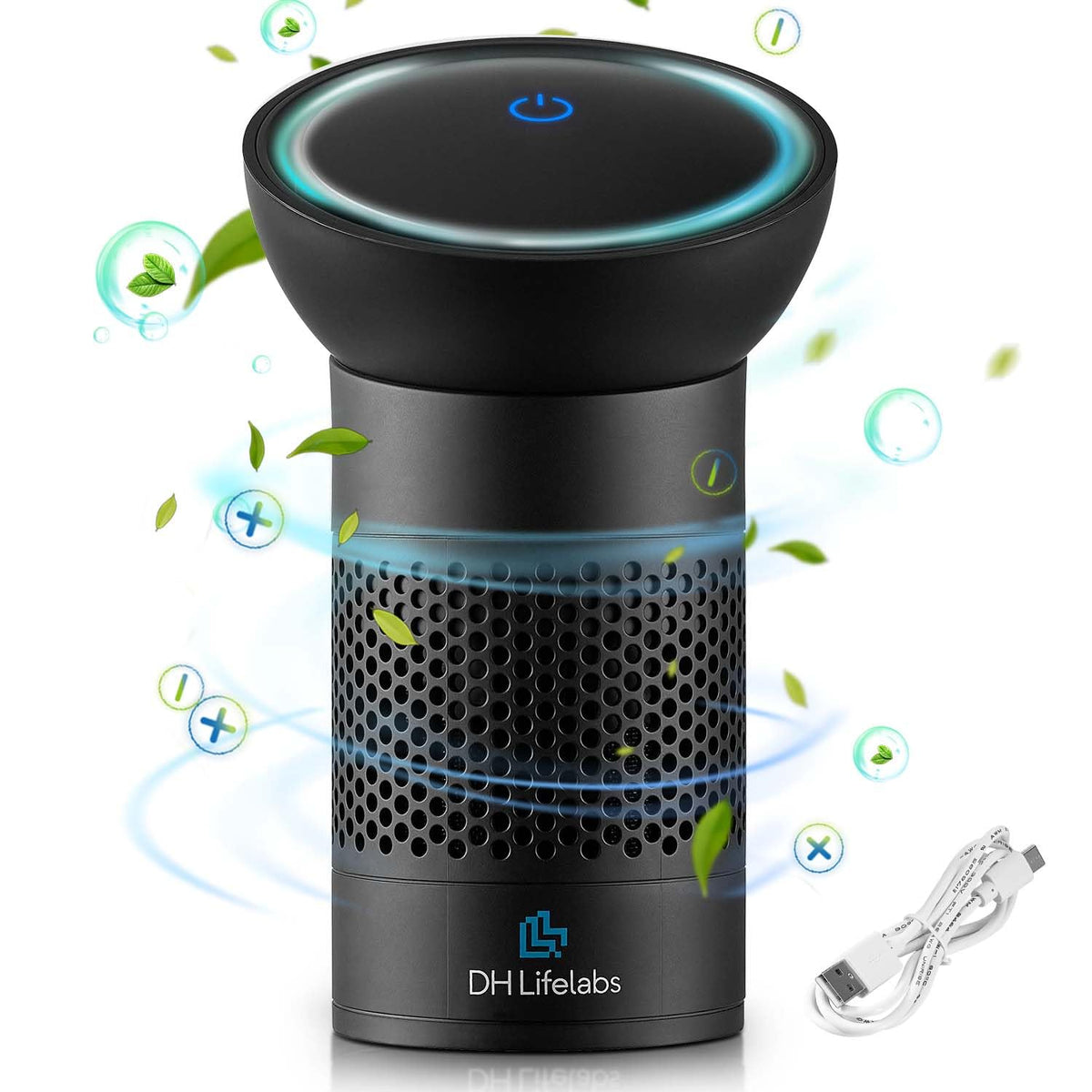 Air Purifiers for Car, Ions Air Purifier for Personal Space, 3-Stage Filter for Allergies Pets, Eliminates 99% Bacteria & Viruses Deodorize Air, USB Powered, Sciaire Portable Black