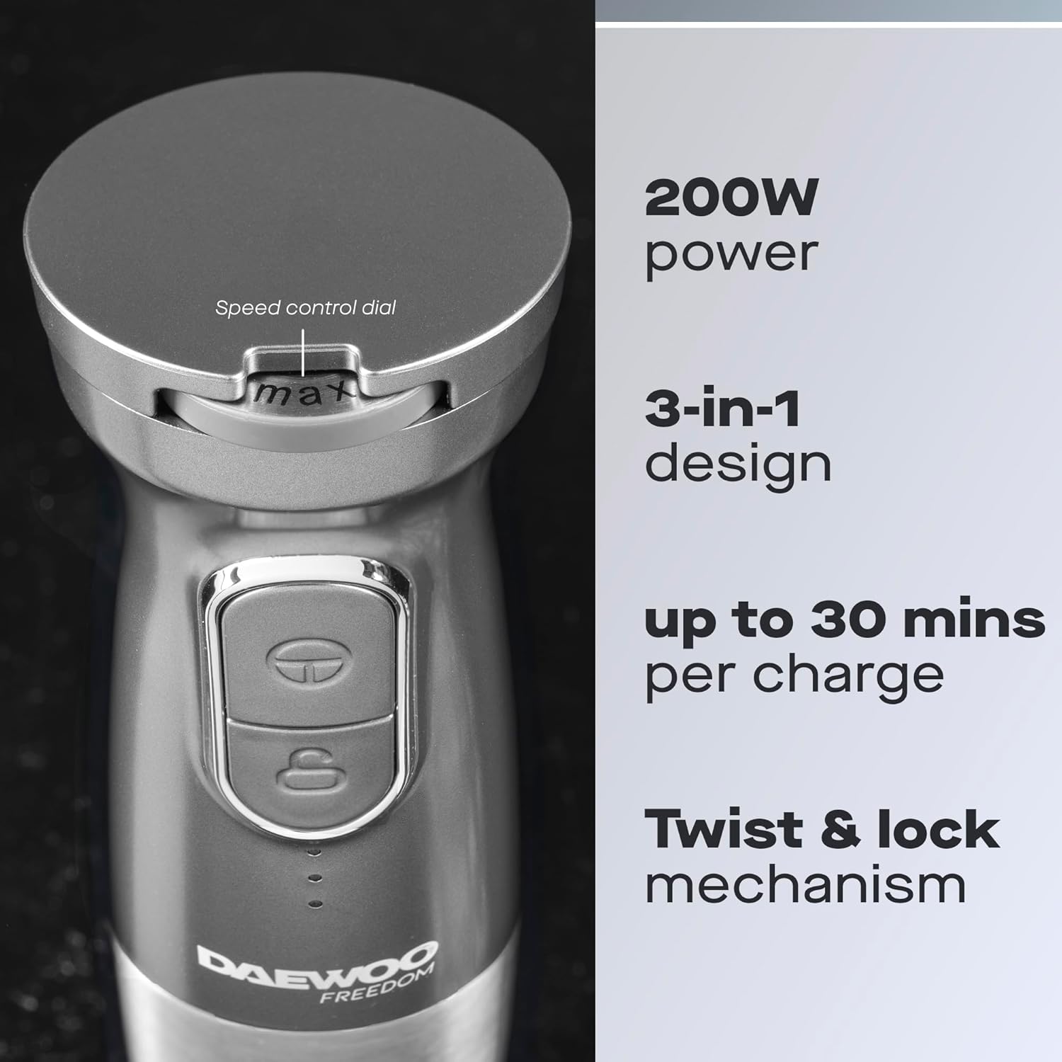 Daewoo 200W Cordless Pro 3-in-1 Hand Blender Set with Wahisk, Chopper & Jug