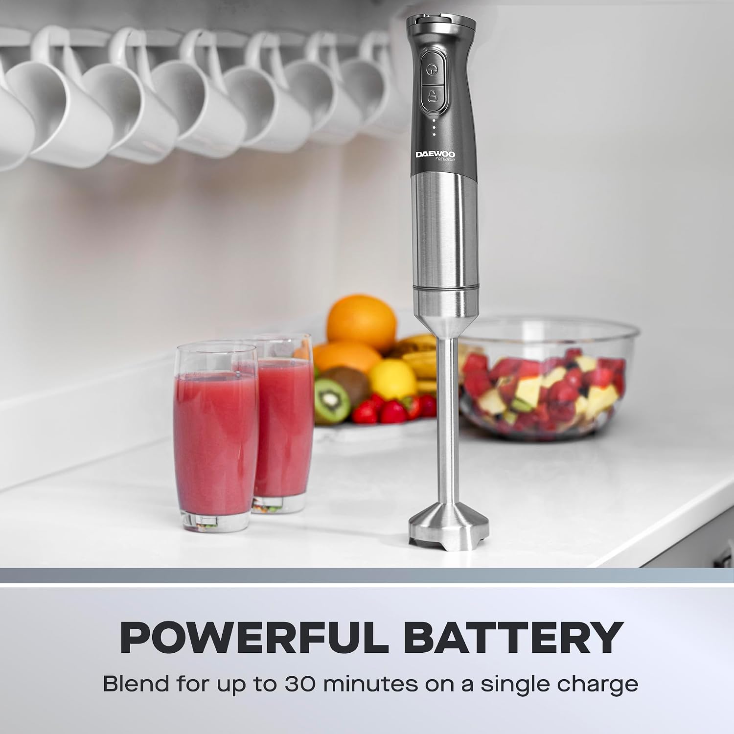 Daewoo 200W Cordless Pro 3-in-1 Hand Blender Set with Wahisk, Chopper & Jug