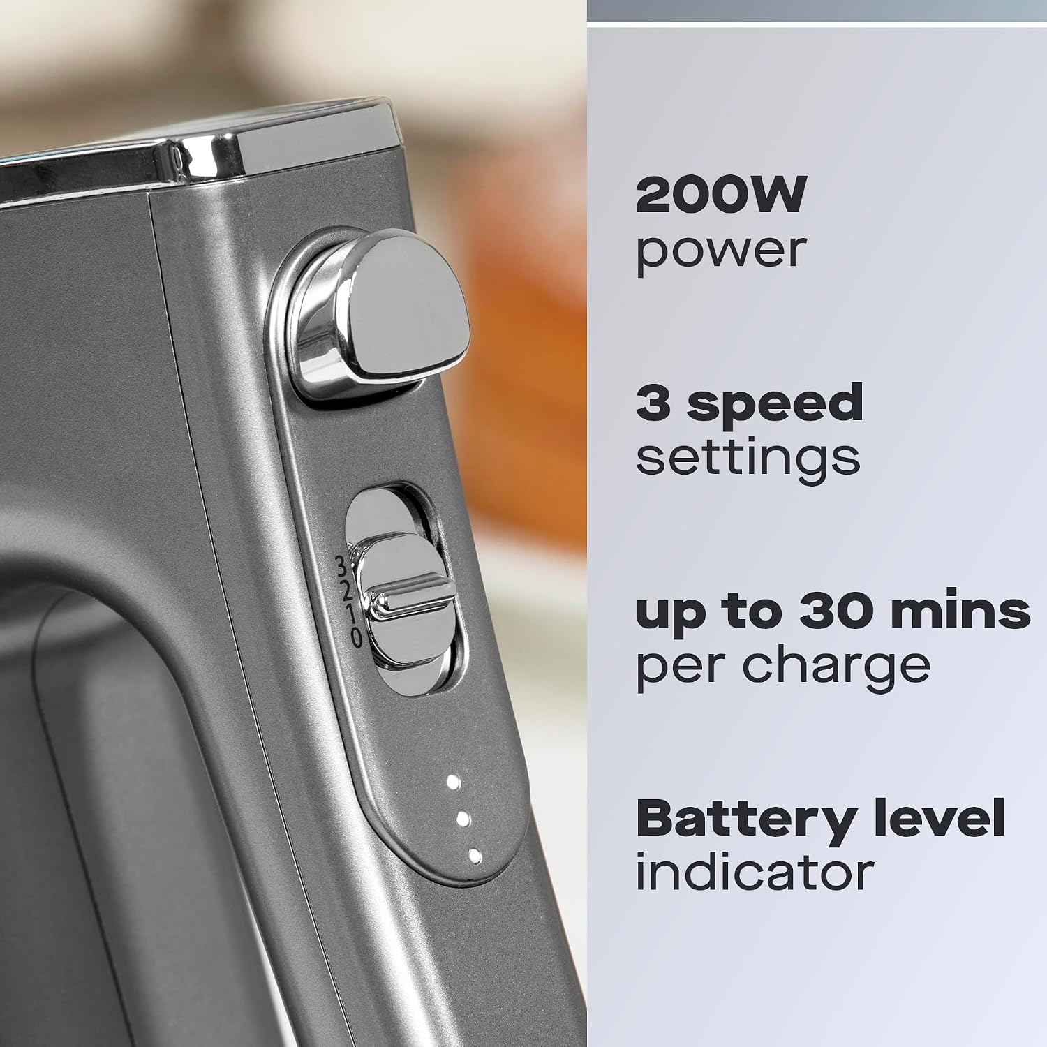 Daewoo Freedom Cordless Pro Handheld Mixer, Detachable Whisk And Beaters, Portable Fast Charge, Battery Indicators, Powerful Motor, Lightweight Brushed Aluminium Design