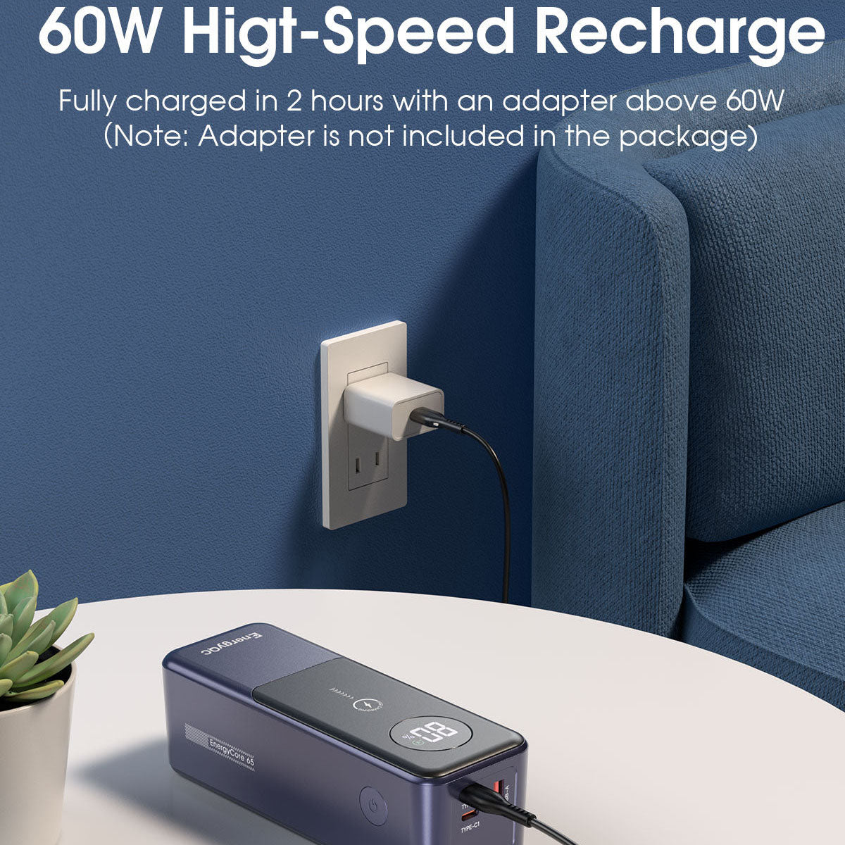 EnergyQC Fast Charging Power Bank,24000mah 65W Digital Display Portable Battery Charger, USB C,Laptop Powerbank with 3 Ports,Charging bank Power Pack for ip, Samsung, Dell, Tablets, Mobile Phone