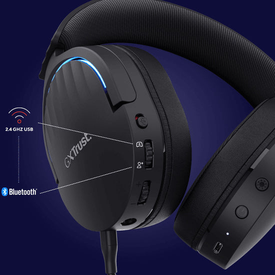 GXTrust Fayzo Wireless Bluetooth Gaming Headset + 2.4 GHz, 7.1 Surround Sound, 22 Hour Battery, 50 mm Drivers, Noise Cancelling Microphone, RGB Over-Ear PC PS5 PS4 Switch