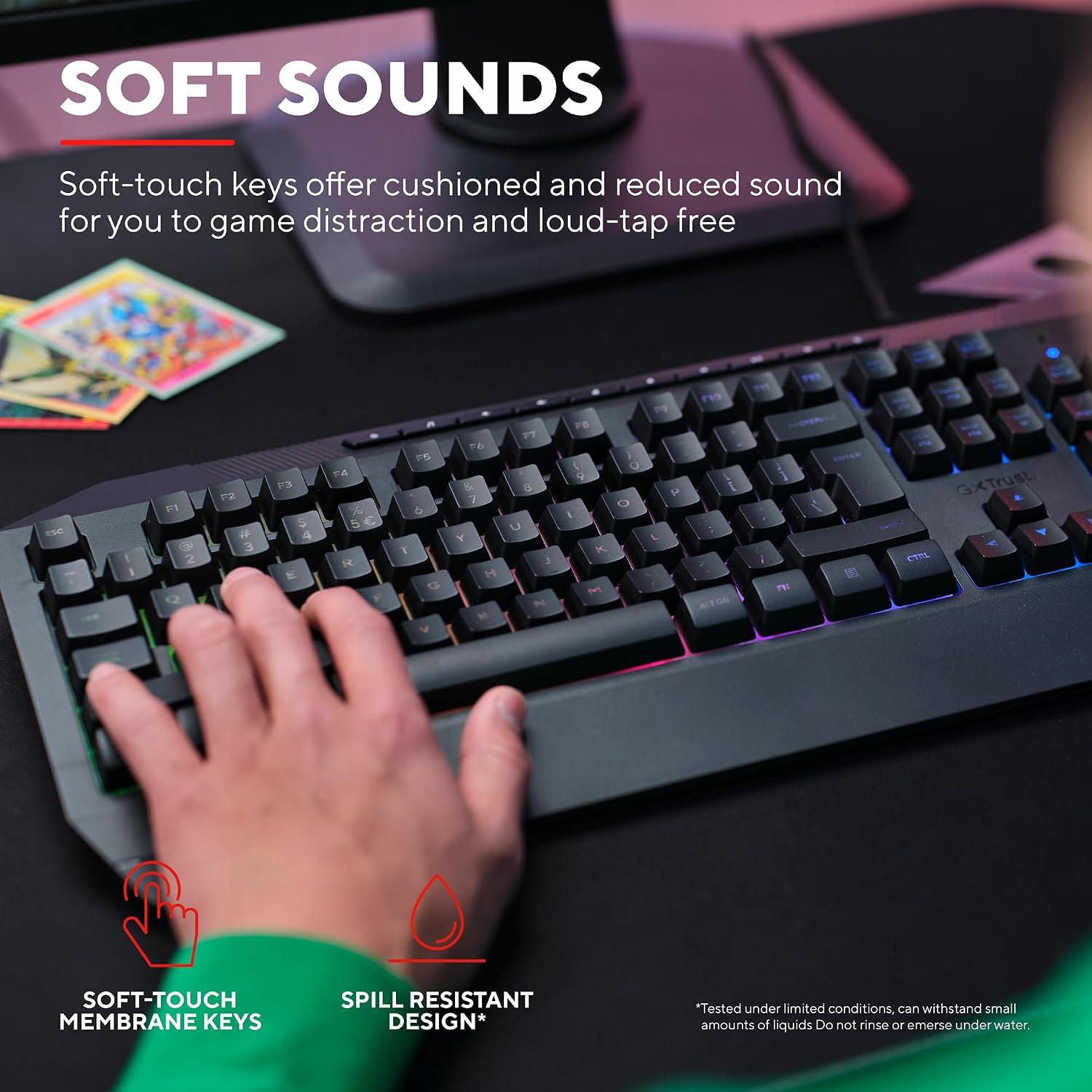 GXTrust 836 Evocx Gaming Keyboard UK Layout, Membrane Keys, 78% Recycled Plastics, RGB LED Illumination, 12 Media Keys, Anti-Ghosting, Spill Resistant Wired USB Keyboard PC Laptop - Black