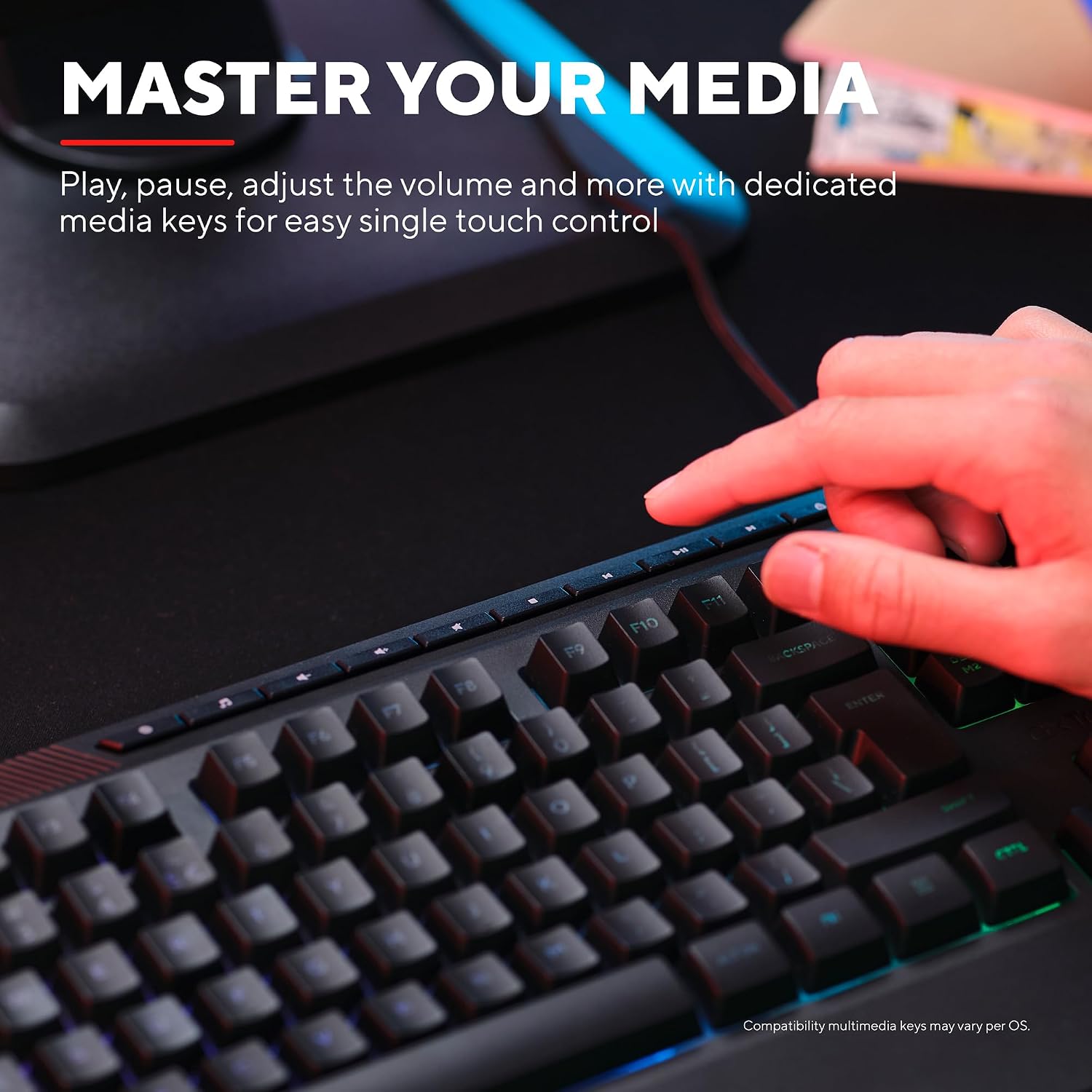 GXTrust 836 Evocx Gaming Keyboard UK Layout, Membrane Keys, 78% Recycled Plastics, RGB LED Illumination, 12 Media Keys, Anti-Ghosting, Spill Resistant Wired USB Keyboard PC Laptop - Black