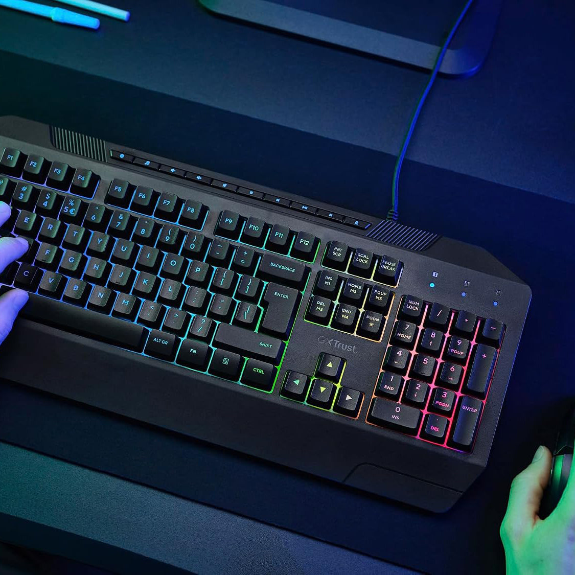 GXTrust 836 Evocx Gaming Keyboard UK Layout, Membrane Keys, 78% Recycled Plastics, RGB LED Illumination, 12 Media Keys, Anti-Ghosting, Spill Resistant Wired USB Keyboard PC Laptop - Black