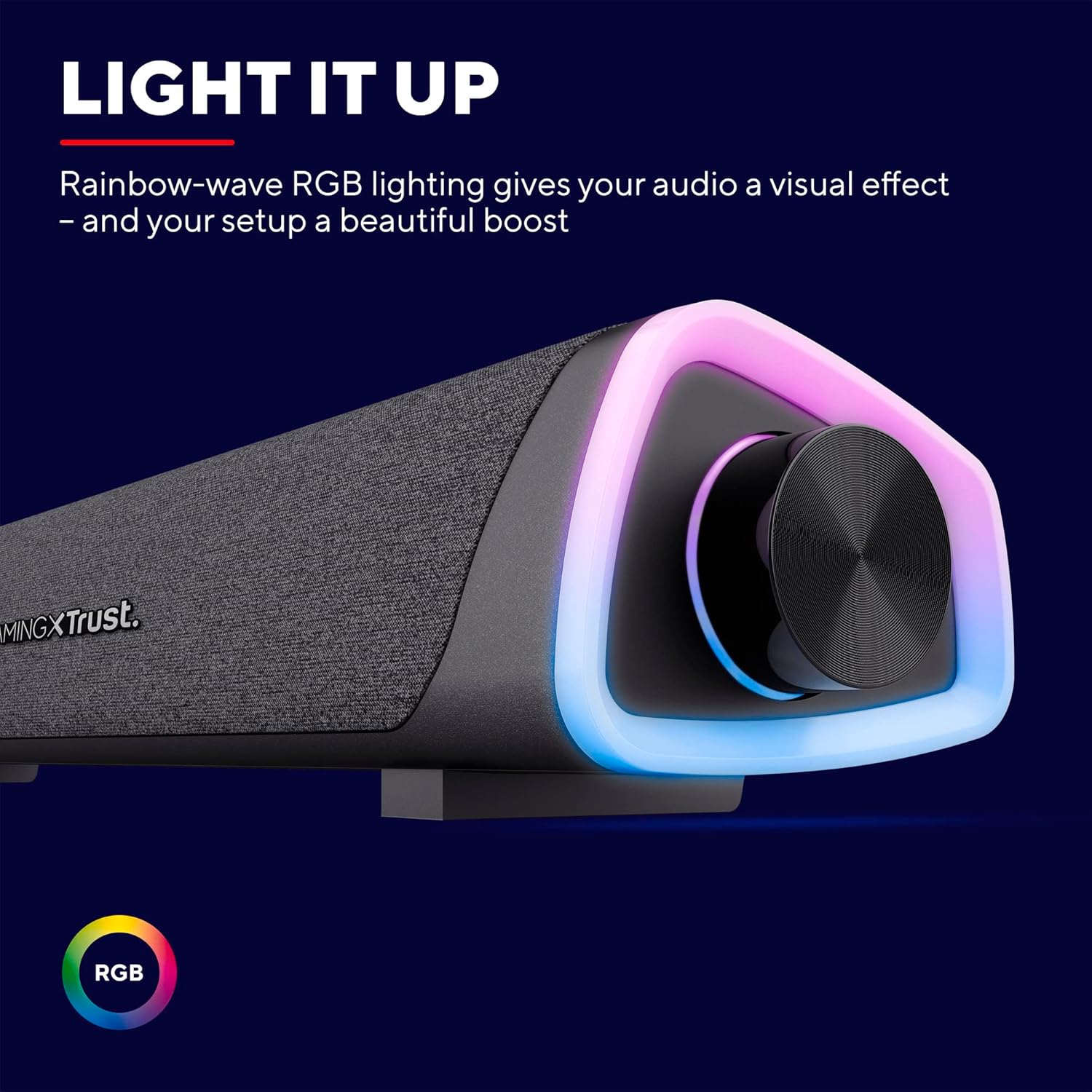 GXTrust Gaming Axon RGB Illuminated Soundbar 12W, USB Powered, 3.5mm AUX, PC Speaker for Computer, Laptop, Smartphone, Tablet, TV - Black