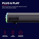 GXTrust Gaming Axon RGB Illuminated Soundbar 12W, USB Powered, 3.5mm AUX, PC Speaker for Computer, Laptop, Smartphone, Tablet, TV - Black