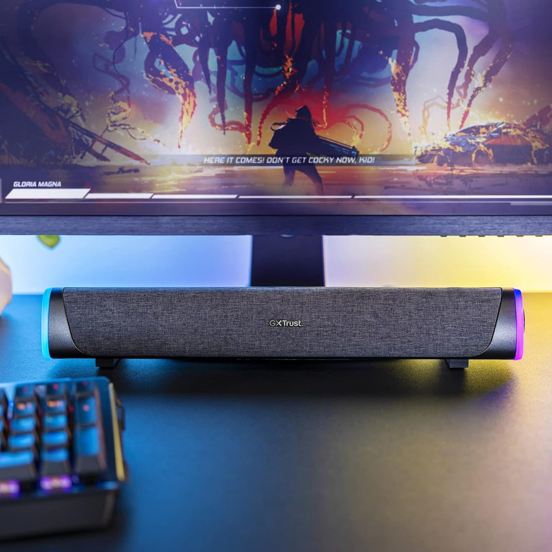 GXTrust Gaming Axon RGB Illuminated Soundbar 12W, USB Powered, 3.5mm AUX, PC Speaker for Computer, Laptop, Smartphone, Tablet, TV - Black