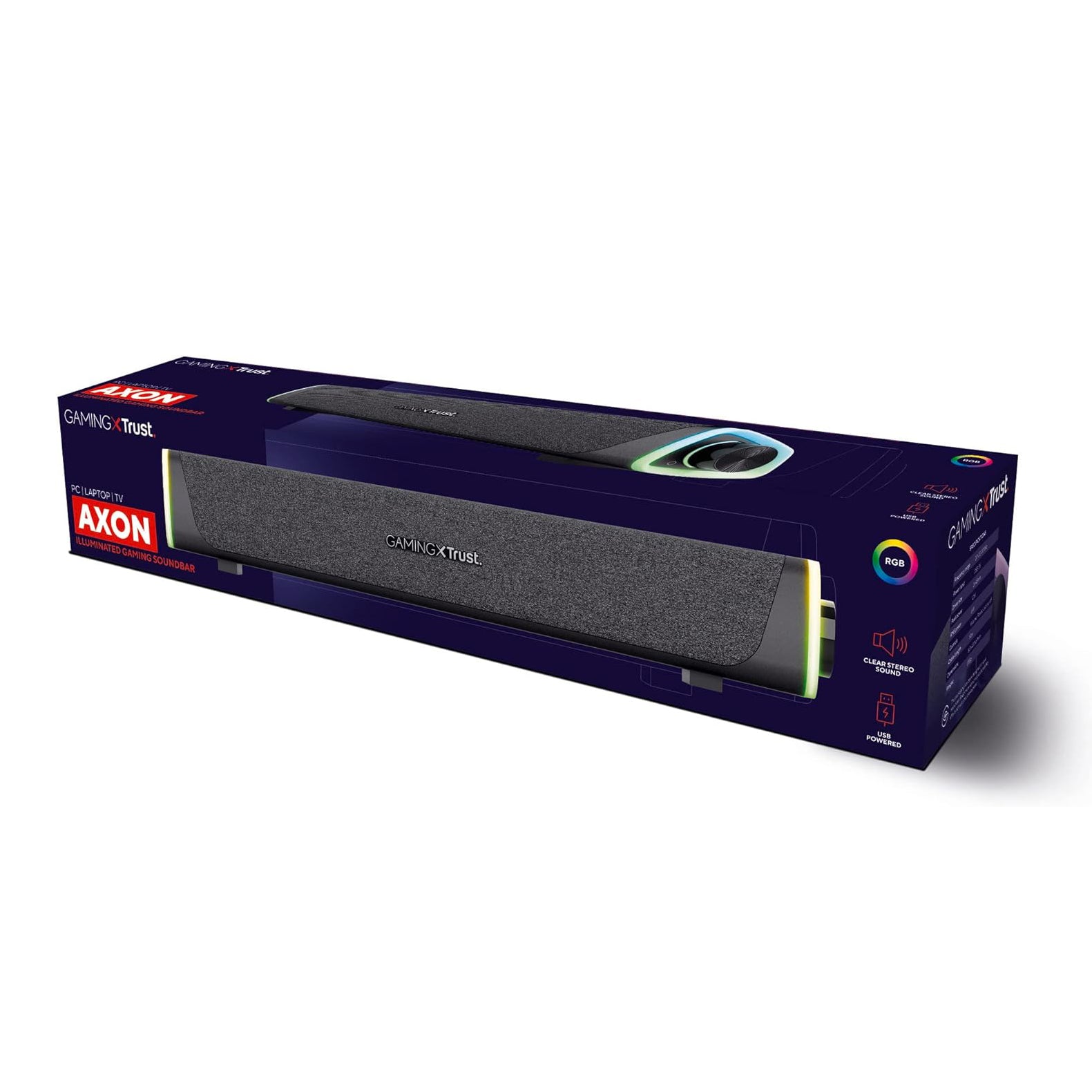 GXTrust Gaming Axon RGB Illuminated Soundbar 12W, USB Powered, 3.5mm AUX, PC Speaker for Computer, Laptop, Smartphone, Tablet, TV - Black