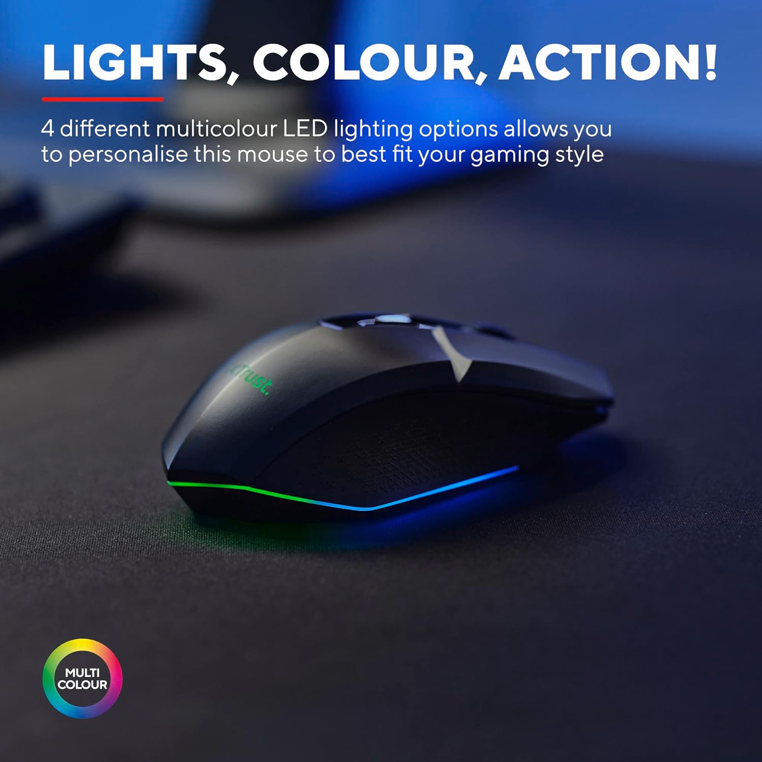 GXTrust Gaming Felox Rechargeable Wireless Gaming Mouse with Mouse Pad, 80h Playtime, 800-4800 DPI, 6 Buttons, Mouse Mat 24.5 x 21cm, RGB Computer Mouse for PC, Laptop, Windows - Black