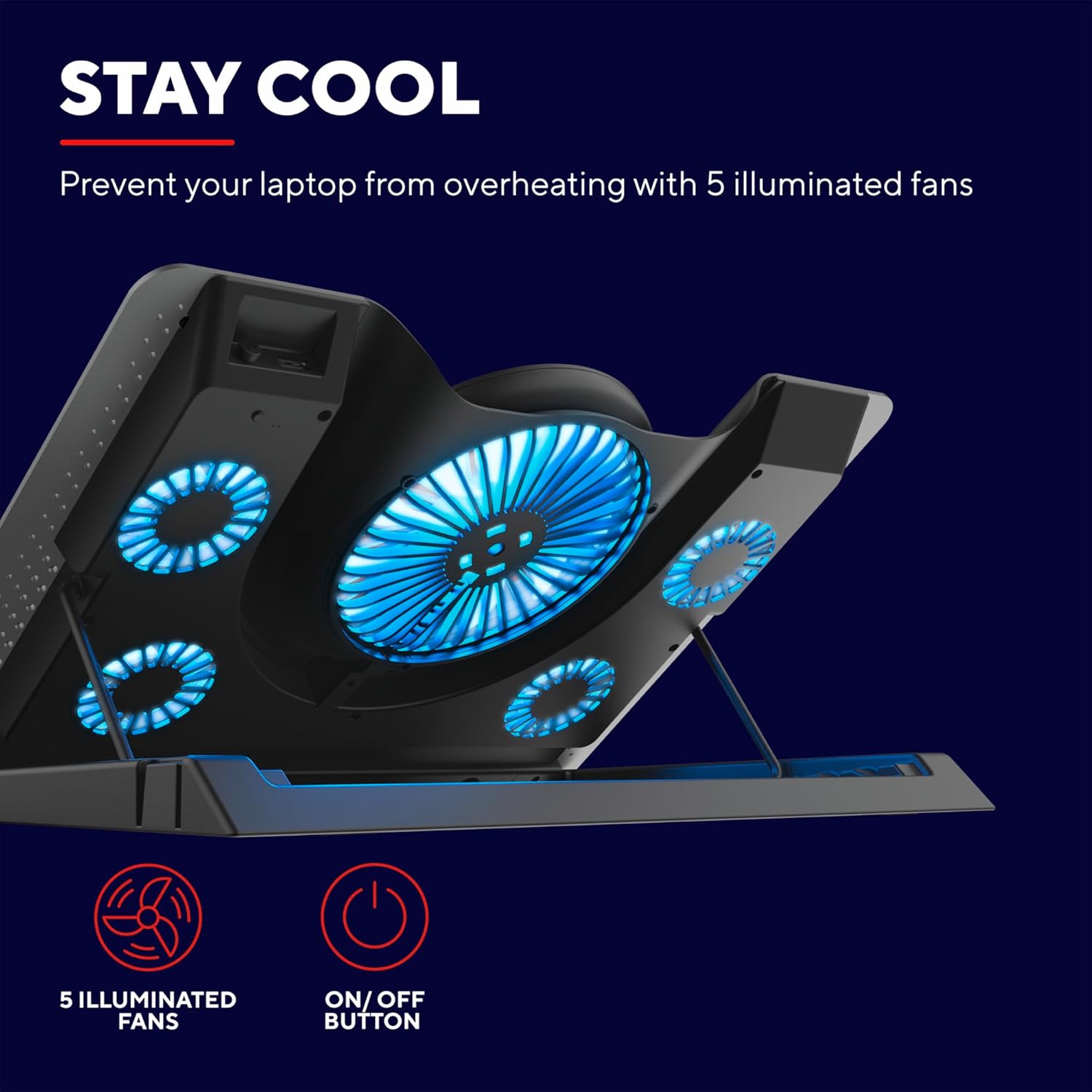 GXTrust Gaming Quno Laptop Cooling Stand - Laptops up to 17.3 inch, 5 Blue Illuminated Fans, Adjustable Angle, Computer Cooler - Black