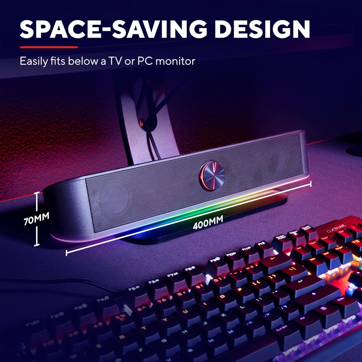 GXTrust Gaming Thorne Soundbar with RGB Lighting 12W, Stereo Computer Boxes, Jack 3.5 mm AUX, Compact 2.0 PC Speaker USB for Desktop, Laptop