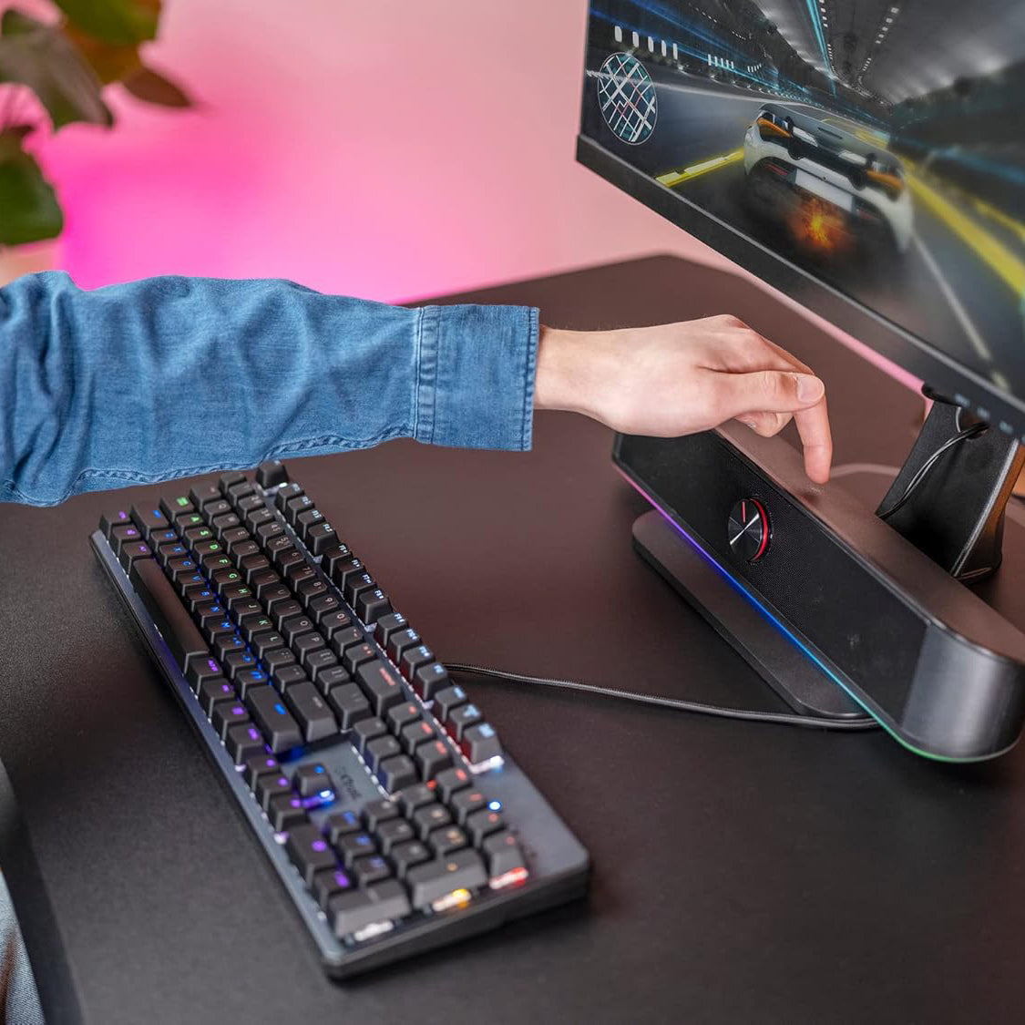 GXTrust Gaming Thorne Soundbar with RGB Lighting 12W, Stereo Computer Boxes, Jack 3.5 mm AUX, Compact 2.0 PC Speaker USB for Desktop, Laptop