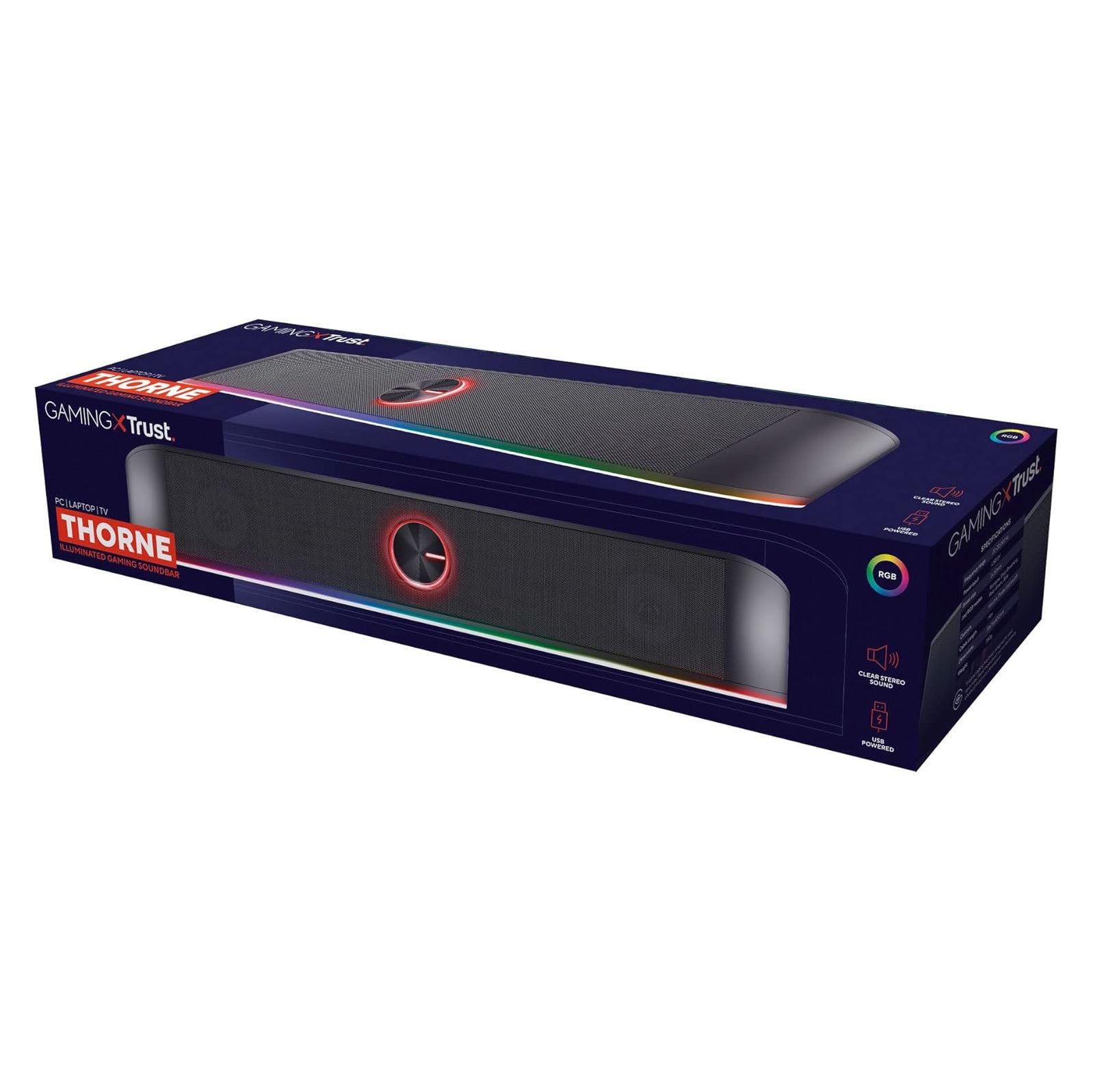 GXTrust Gaming Thorne Soundbar with RGB Lighting 12W, Stereo Computer Boxes, Jack 3.5 mm AUX, Compact 2.0 PC Speaker USB for Desktop, Laptop