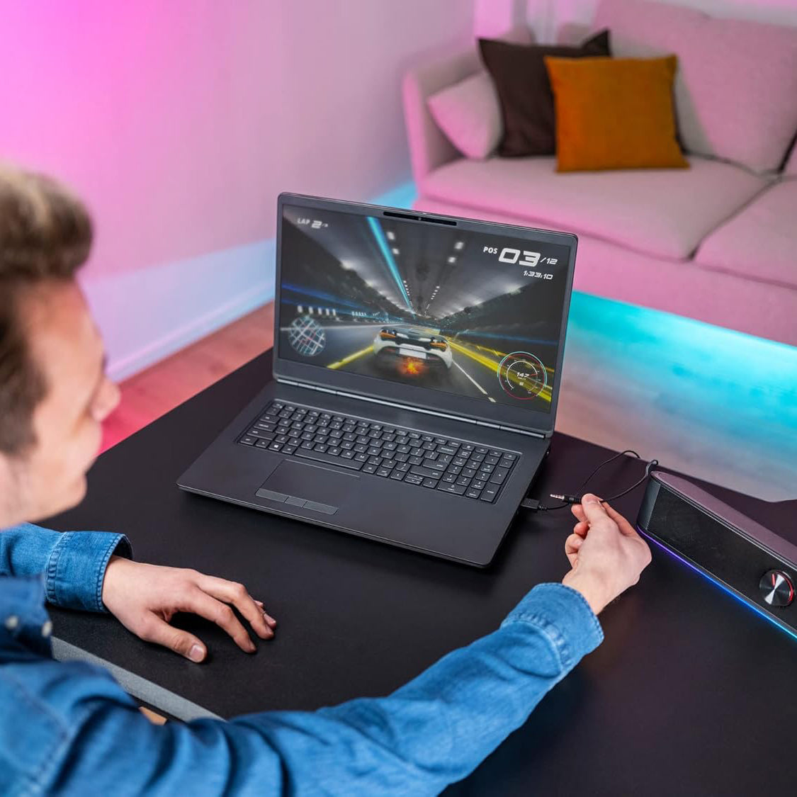 GXTrust Gaming Thorne Soundbar with RGB Lighting 12W, Stereo Computer Boxes, Jack 3.5 mm AUX, Compact 2.0 PC Speaker USB for Desktop, Laptop