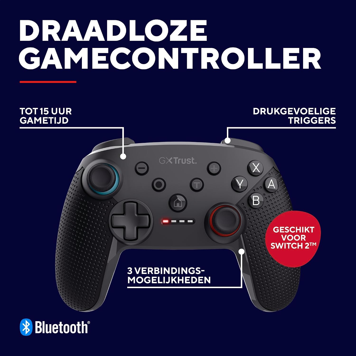GXTrust Muta Nintendo Switch Controller Wireless met Bluetooth, Dual Shock Trilling, Motion Control-Sensor, Turbo-Knop, 15h Speeltijd, voor Nintendo Switch, Lite, OLED, Zwart