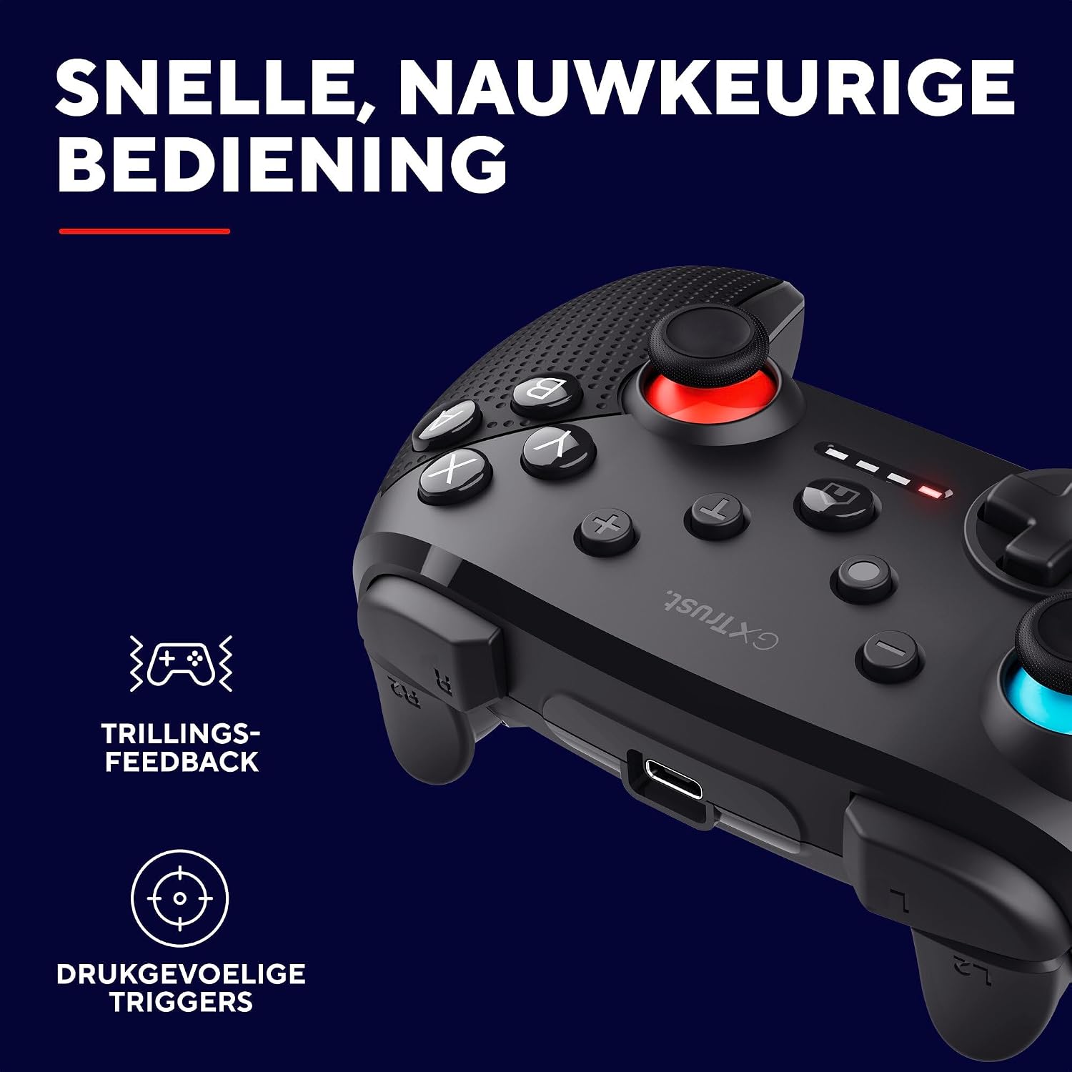 GXTrust Muta Nintendo Switch Controller Wireless met Bluetooth, Dual Shock Trilling, Motion Control-Sensor, Turbo-Knop, 15h Speeltijd, voor Nintendo Switch, Lite, OLED, Zwart