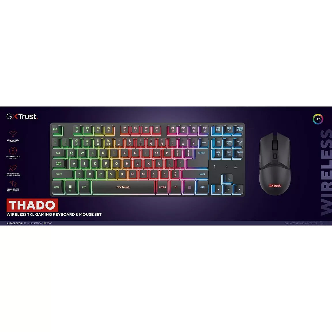 GXTrust Thado Wireless TKL Keyboard & Mouse Gaming Combo with RGB Illumination for PC/ Laptop