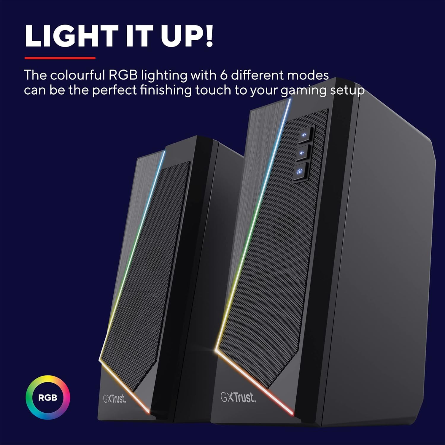 GXTrust Zoxa 2.0 PC Gaming Speakers, 12 W Peak Power, RGB Illuminated Set, USB Powered Sound System, 3.5 mm Aux, Volume Control, Stereo Computer Speakers for Desktop and Laptop - Black