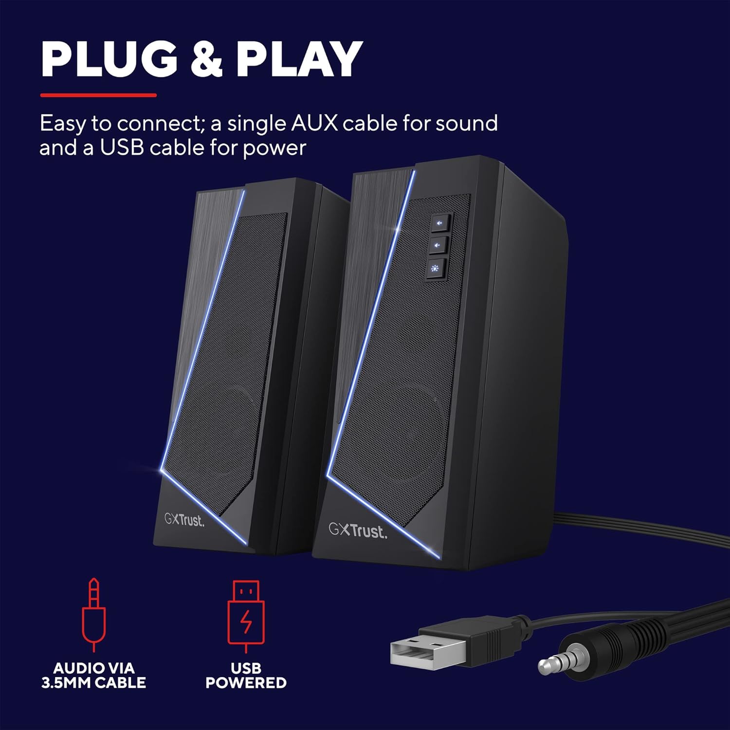 GXTrust Zoxa 2.0 PC Gaming Speakers, 12 W Peak Power, RGB Illuminated Set, USB Powered Sound System, 3.5 mm Aux, Volume Control, Stereo Computer Speakers for Desktop and Laptop - Black