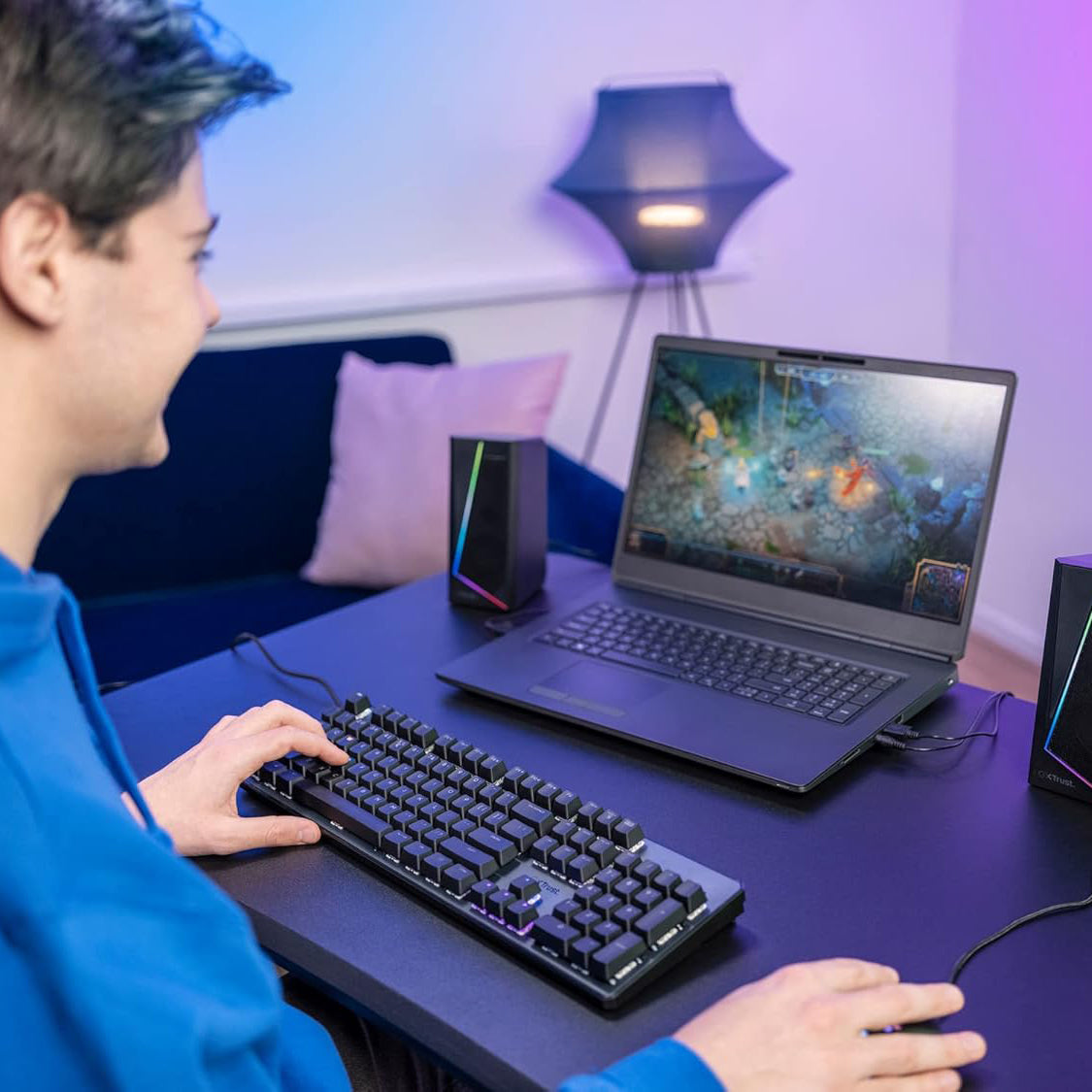 GXTrust Zoxa 2.0 PC Gaming Speakers, 12 W Peak Power, RGB Illuminated Set, USB Powered Sound System, 3.5 mm Aux, Volume Control, Stereo Computer Speakers for Desktop and Laptop - Black