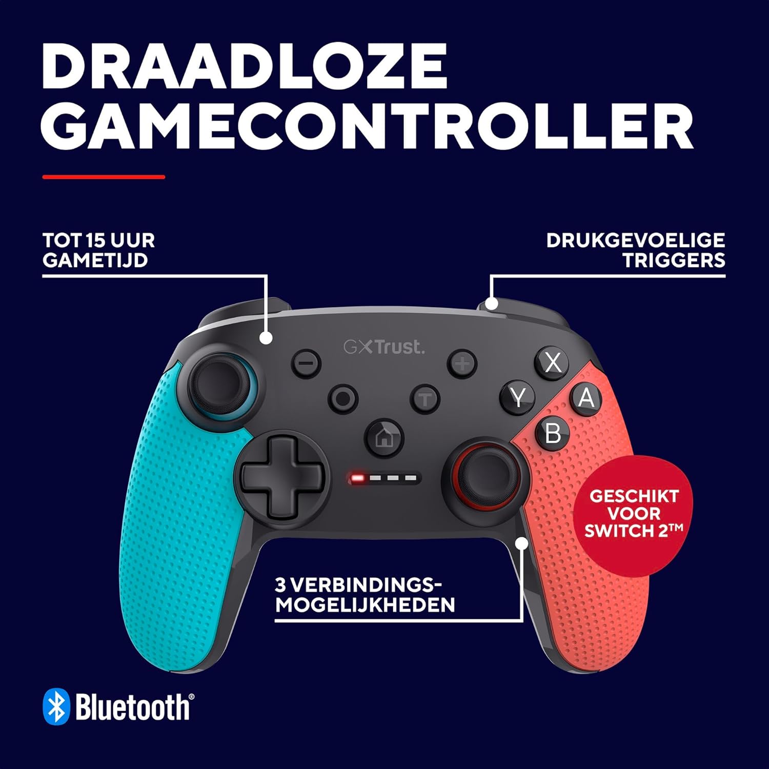 GXTrust Muta Nintendo Switch Controller Wireless met Bluetooth, Dual Shock Trilling, Motion Control-Sensor, Turbo-Knop, 15h Speeltijd, voor Nintendo Switch, Lite, OLED, Zwart